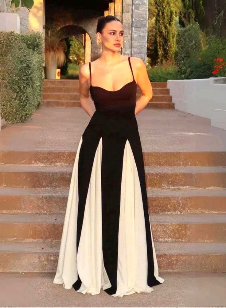 With Tag Elegant Black &amp; White Maxi Dress