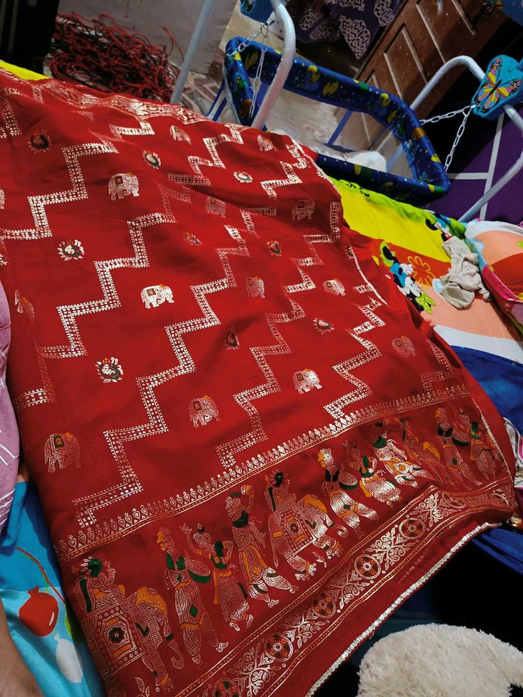 New Georgette Zari Work Saree With Blouse Piece