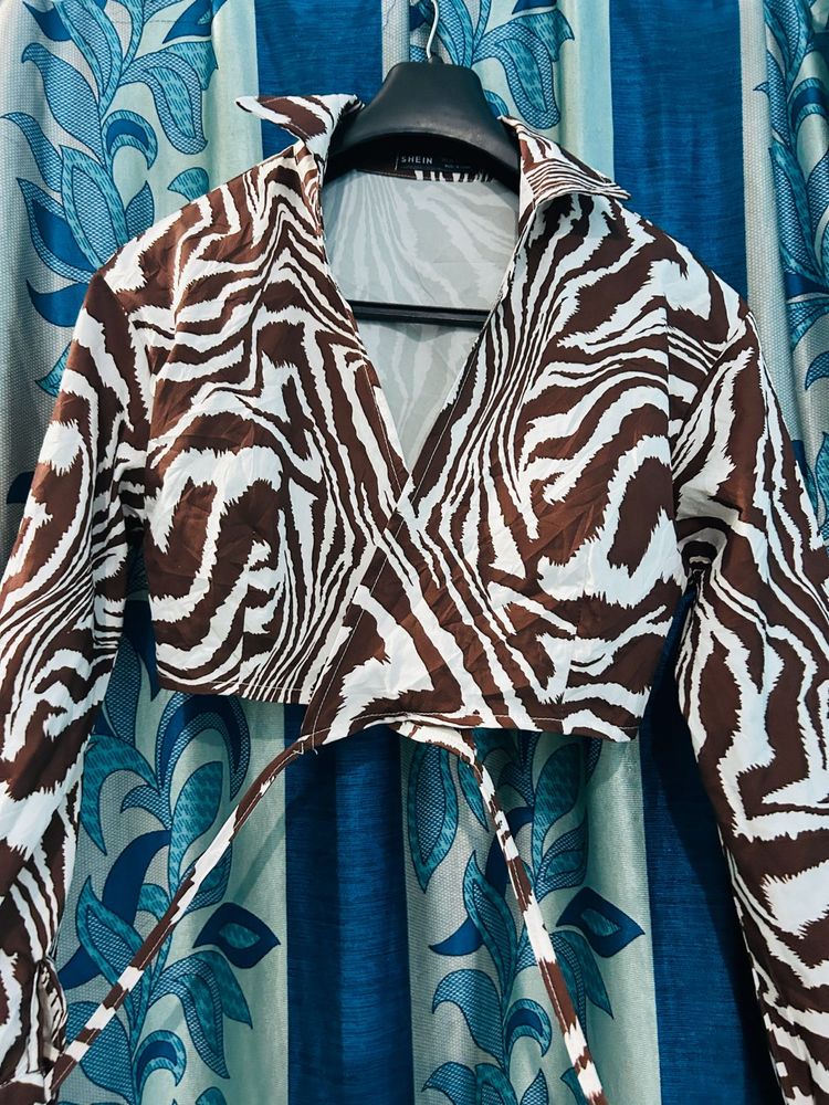 Brown Whitish Wrap Shirt