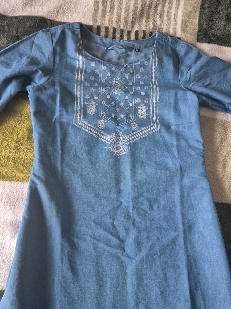 Embroidered Denim Tunic Dress