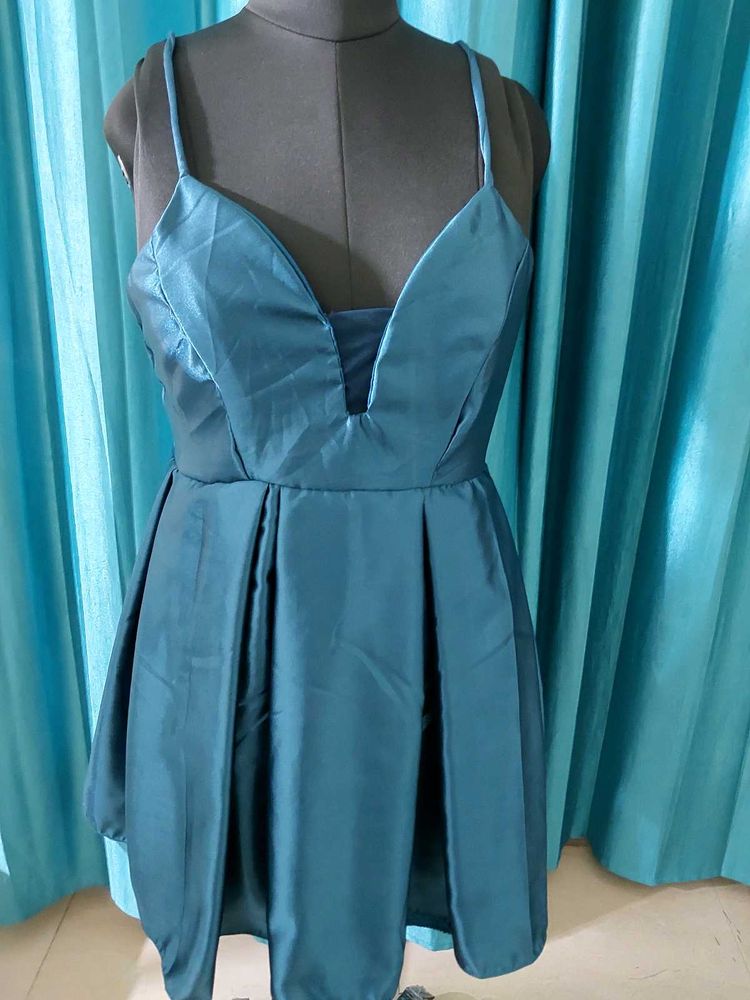 Navy Blue Teal  Mini Dres