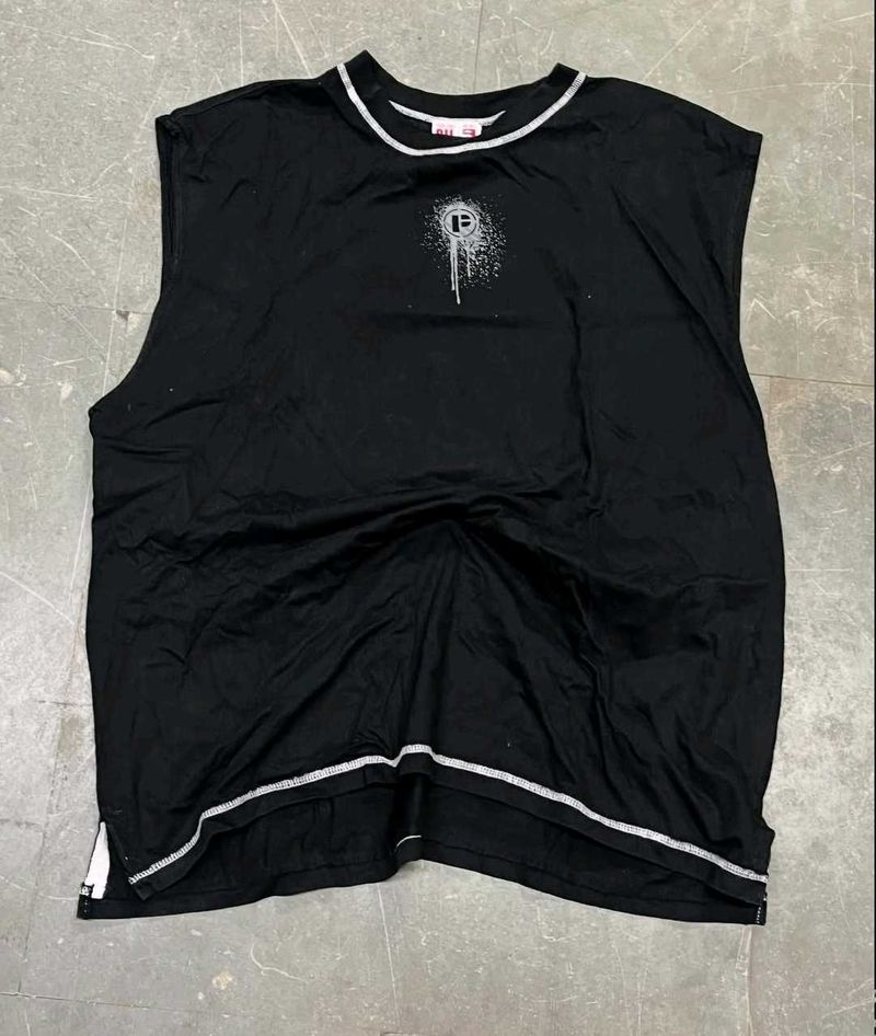 Black Sleeveless Graphic Tee