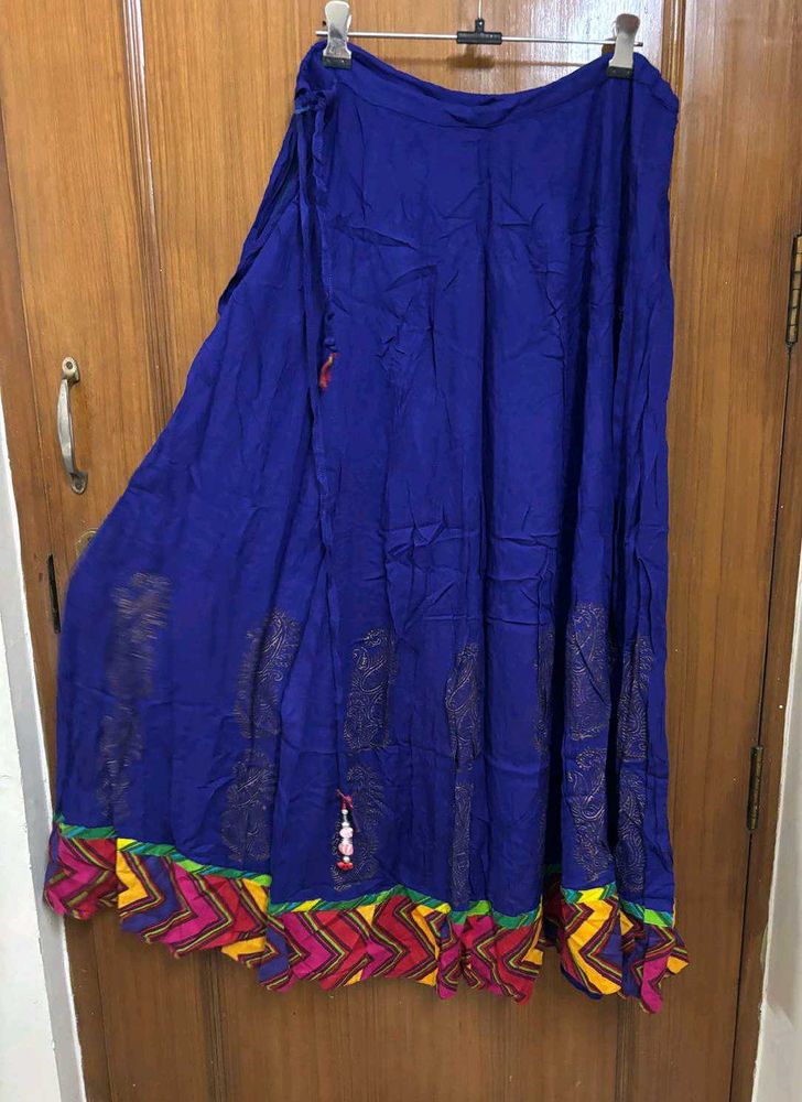 Blue Ethnic Skirt/Lehenga with Colorful Border