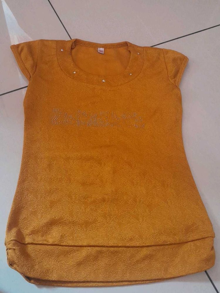 Mustard T-Shirt with Embellishments