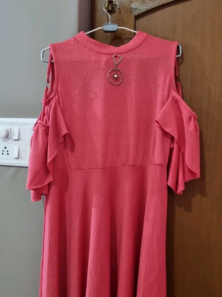 Coral Cold Shoulder Dress