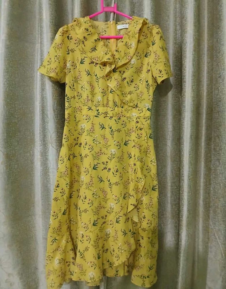 Floral Yellow Wrap Dress