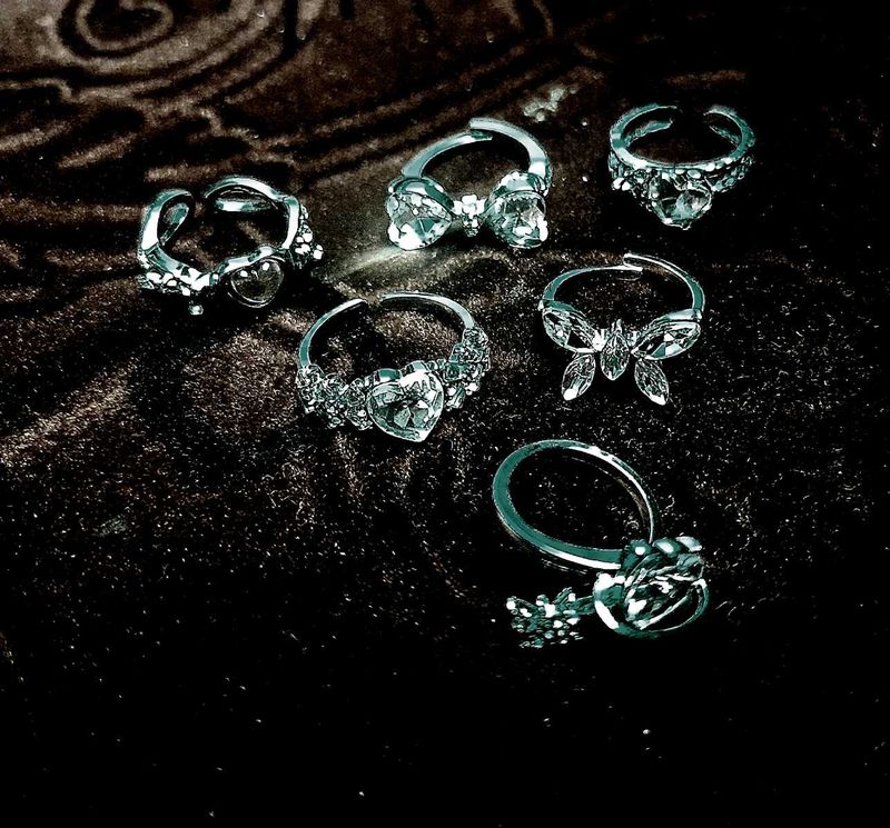 Assorted Silver PINK Toned Rings - Set of 6