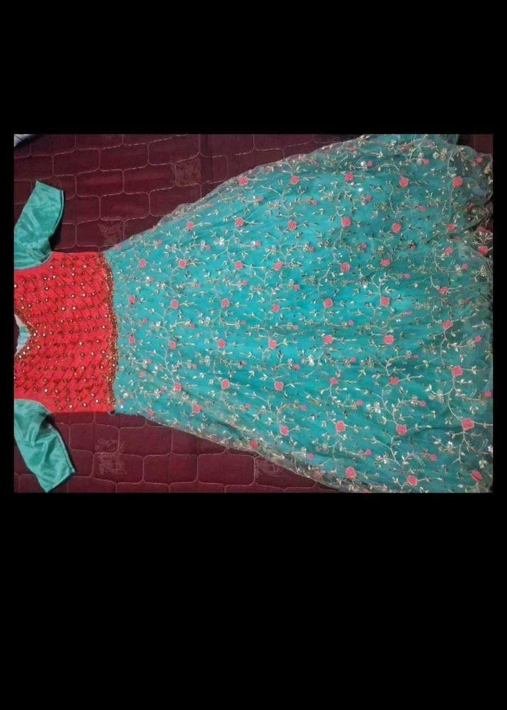 Turquoise and Red Anarkali Dress