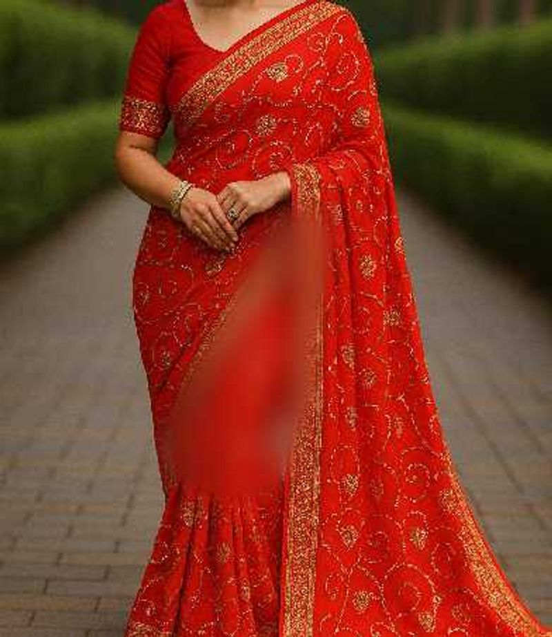Orange Embroidered Saree