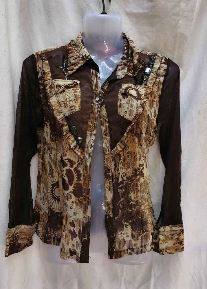 Brown Patterned Sheer Top
