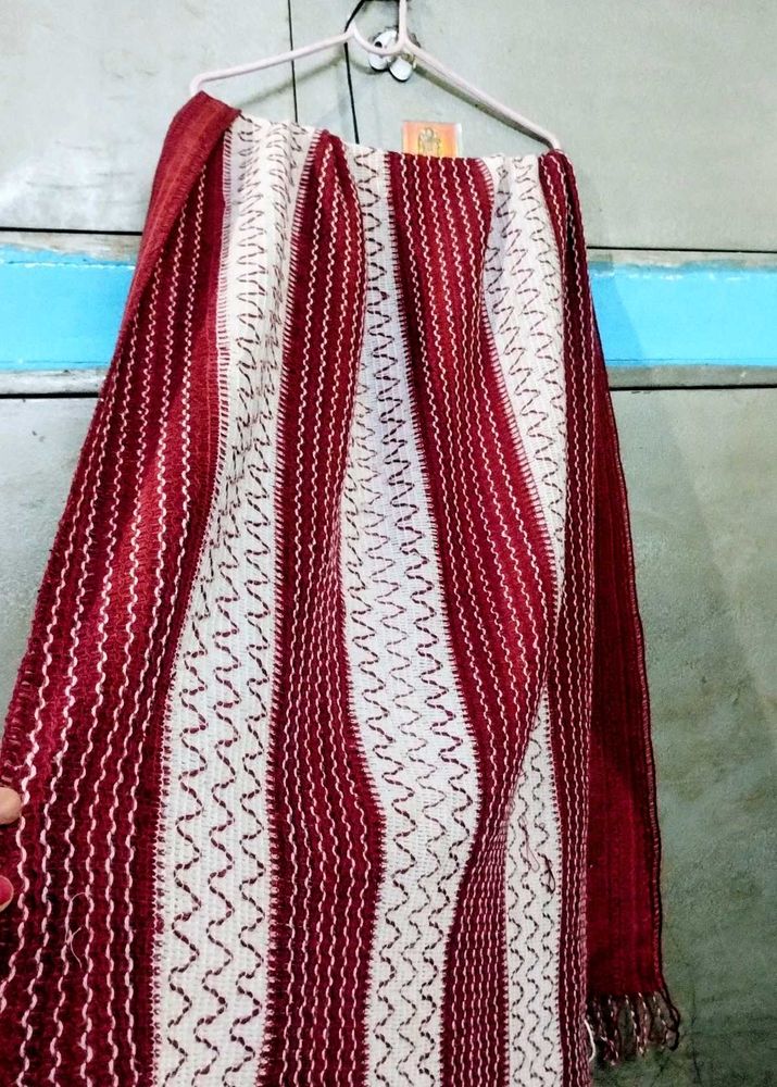 Striped Ethnic embroidered woolen shawl Stole