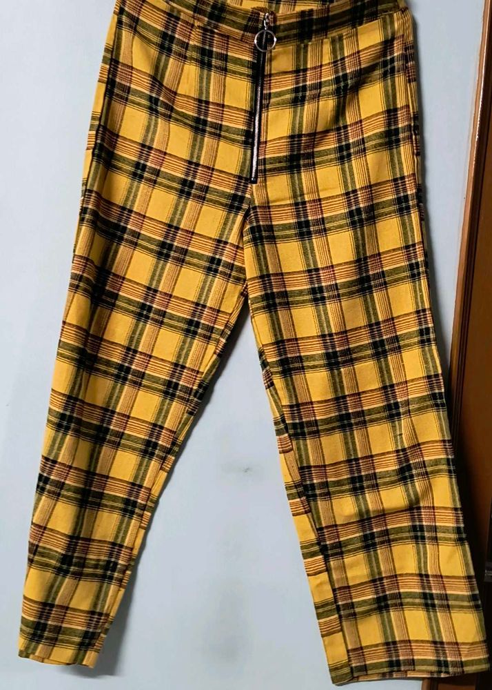 Yellow Plaid Zipper Pants