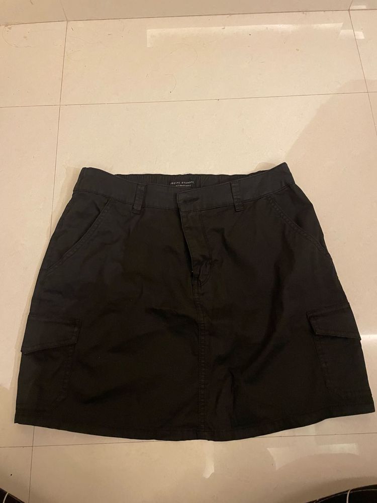 Black Cargo Mini Skirt