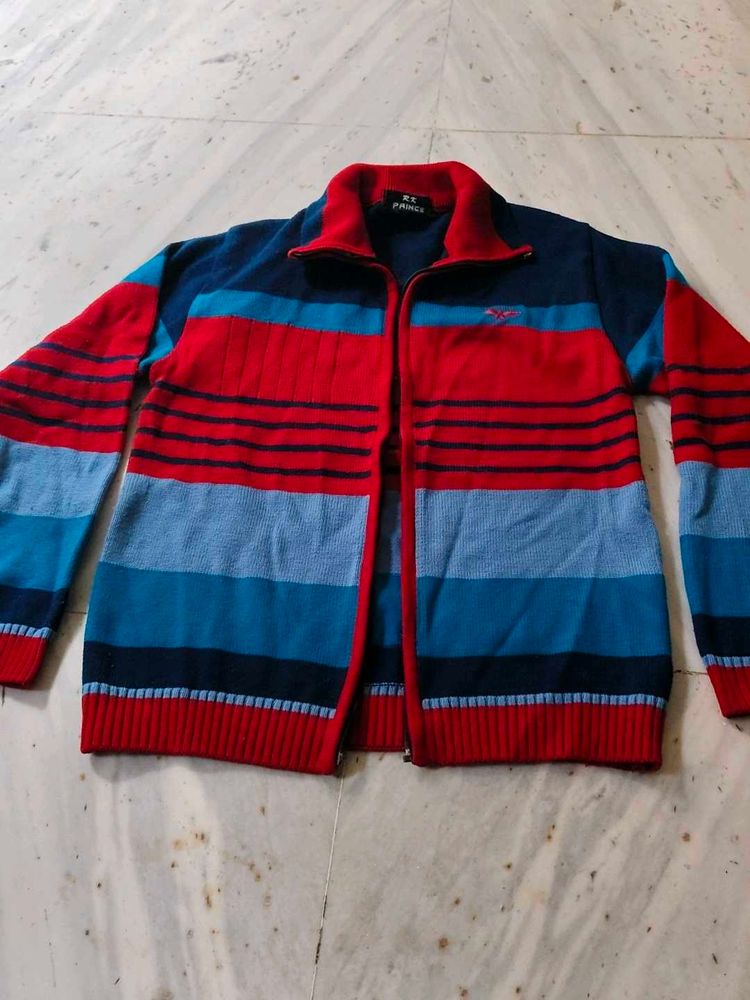 Striped Knit Zip-Up Jacket