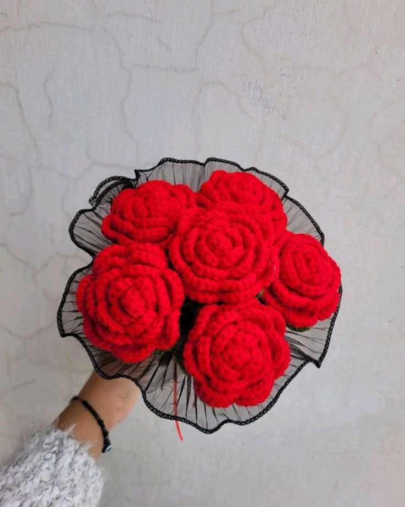 Red Crochet Rose Bouquet