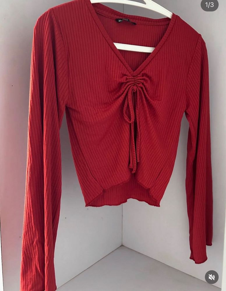 zudio Red Long Sleeve Top