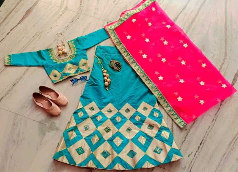 Teal &amp; Pink Lehenga Set