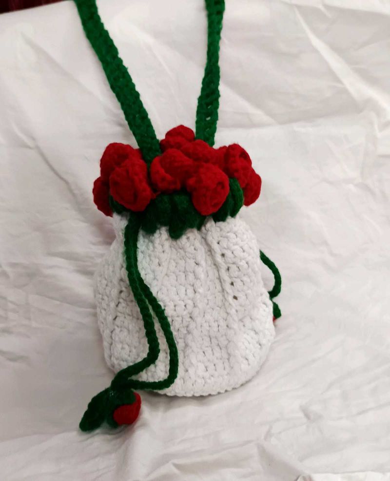 Crochet Rose Bouquet Potly Bag For Women And Girls