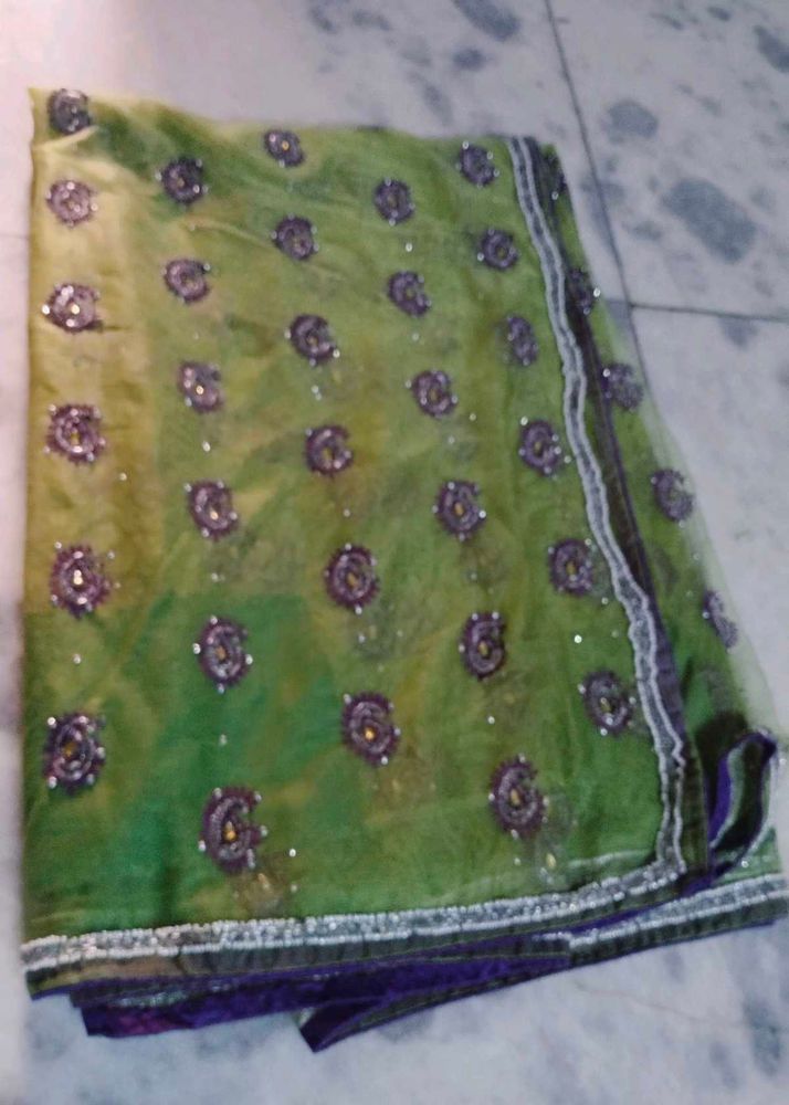 Heavy Embroidery Work Net Saree