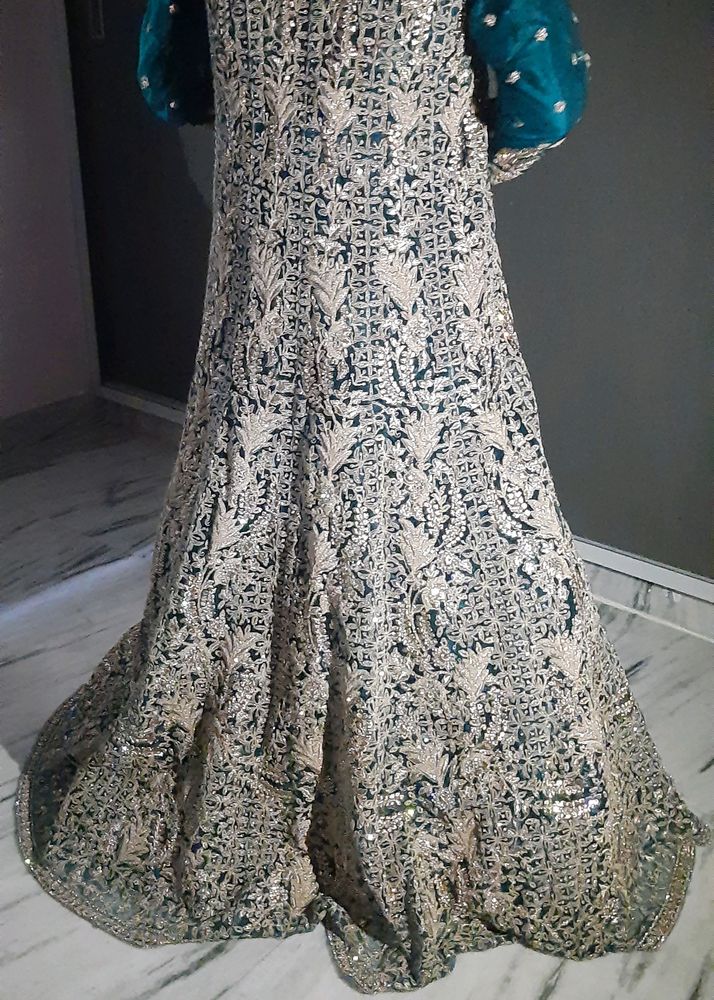 Velvet Zardosi Work Bridal Lehenga Woth Heavy Koti