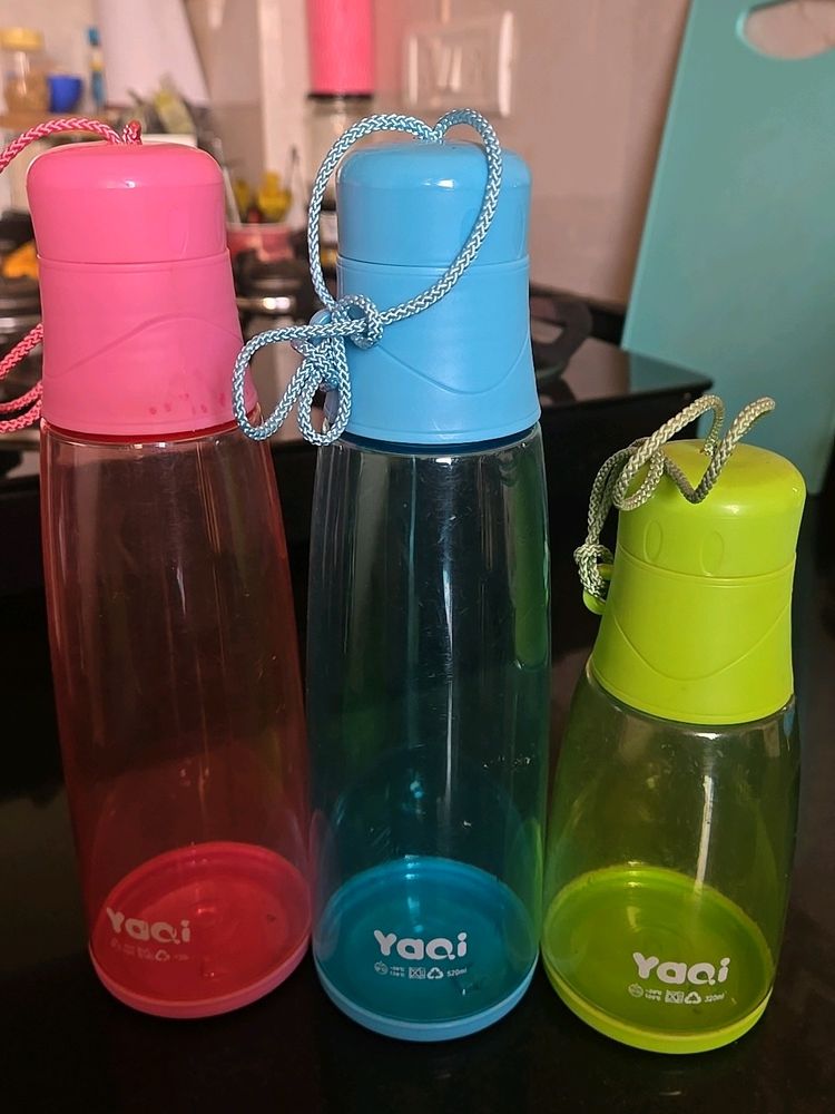 Set Of 3 Water Bottles - Pink, Blue &amp; Green