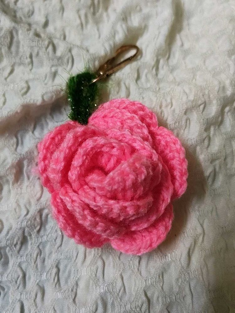 Crochet Rose Keychain