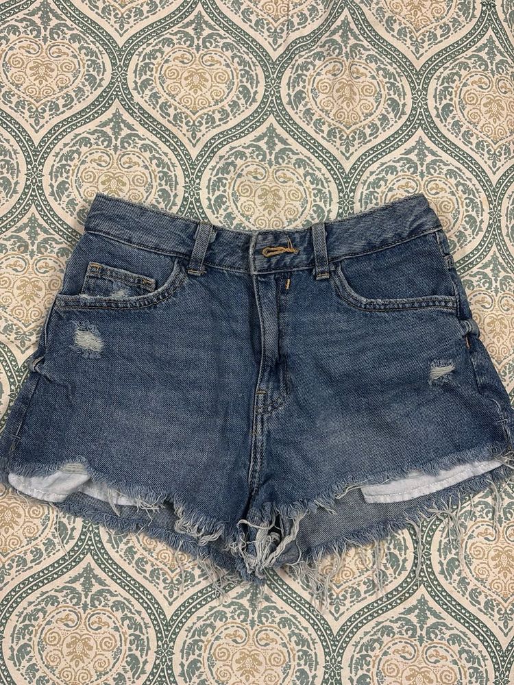 Trendy Blue High Waist Denim Shorts
