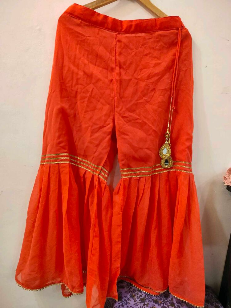 Light Orange Gold Accent Palazzo Pants