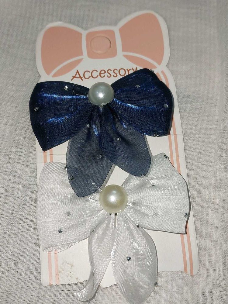 Pearl Bow Hair Clips - Set of 2