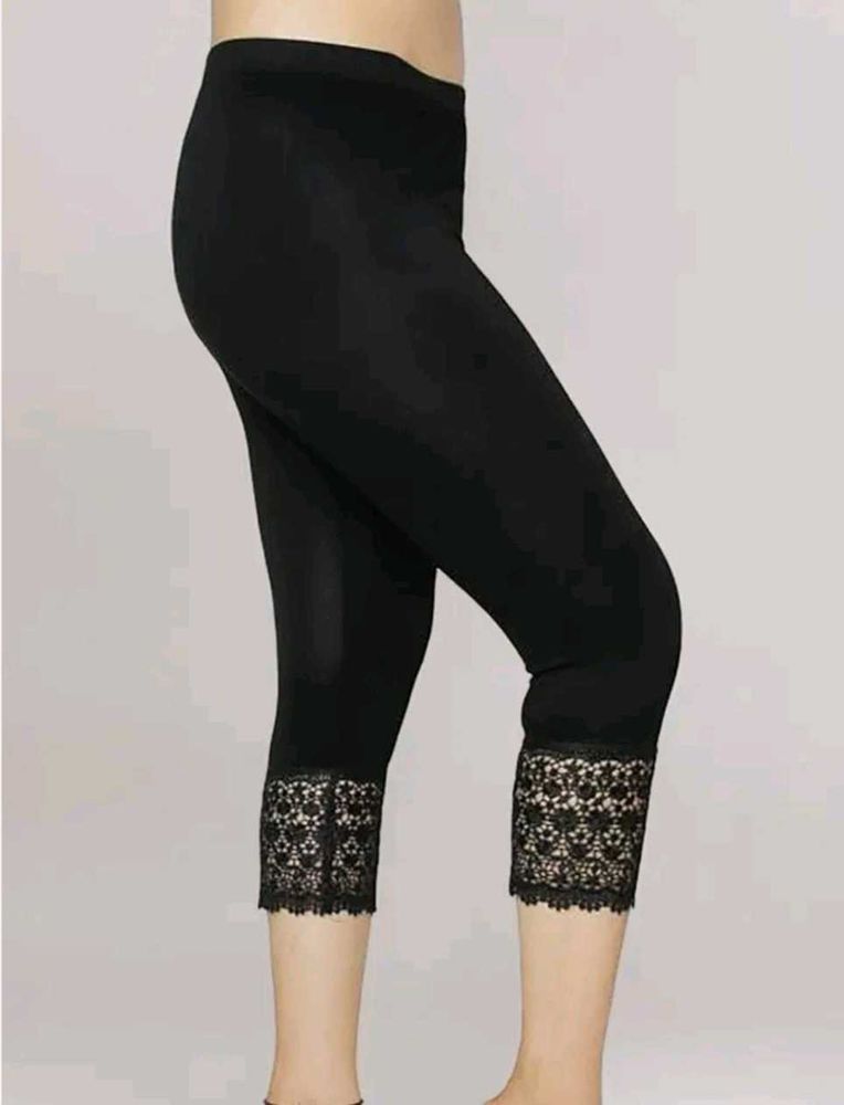 Black Velvet Lace Leggings for Women