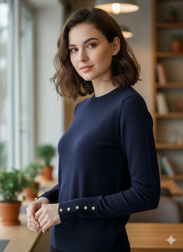 Elegant Zara Navy Blue Knit Top