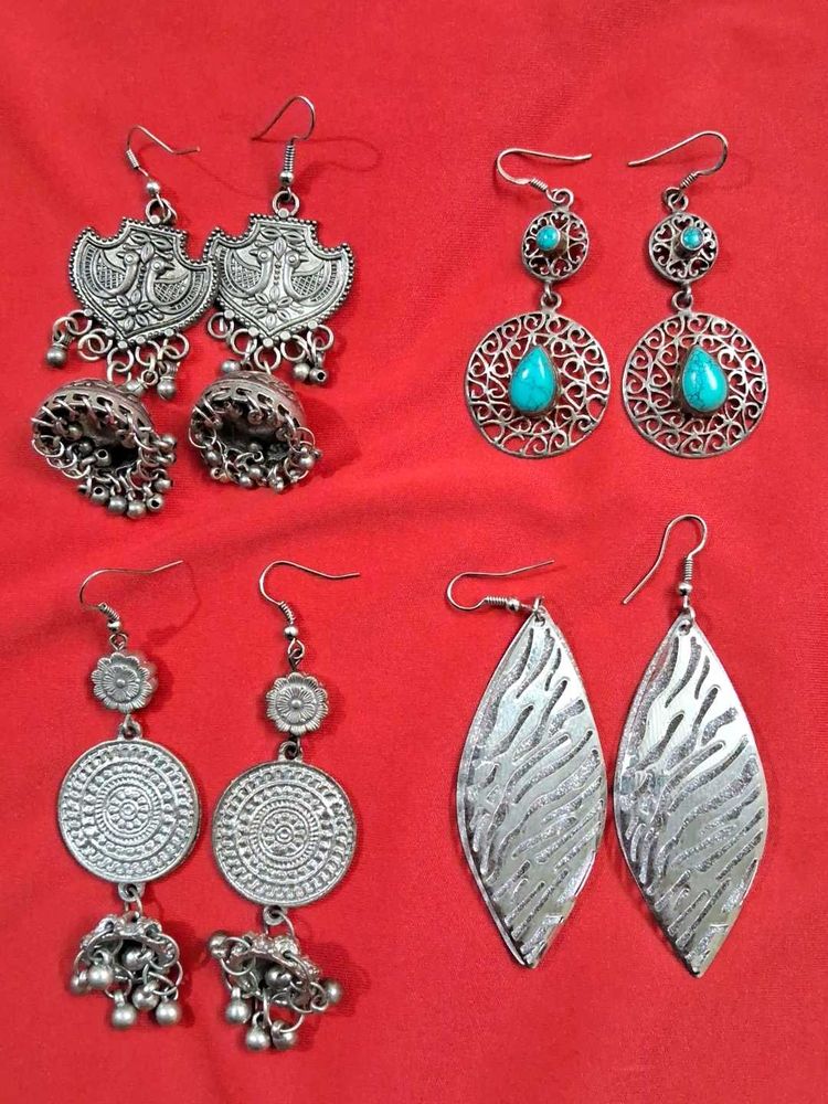 4 Oxidized Silver Earrings