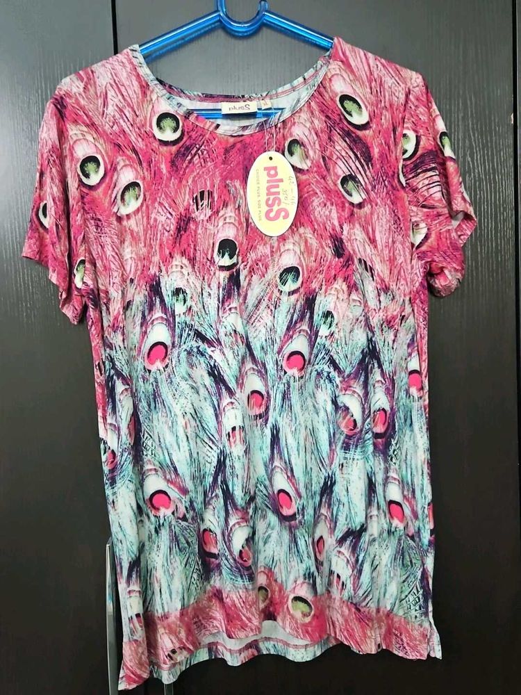 Plus Size Peacock Feather Print Top