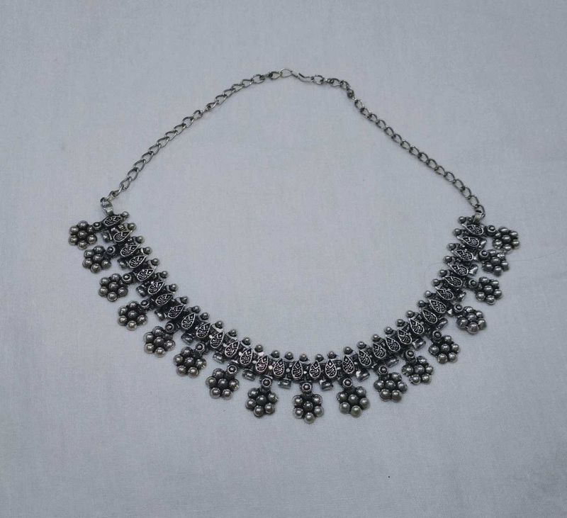 Oxidized Silver Floral Necklace