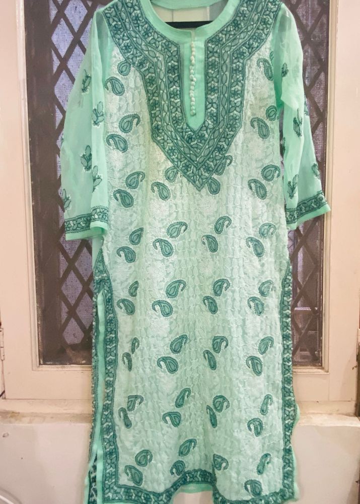 Mint Green Embroidered Kurti