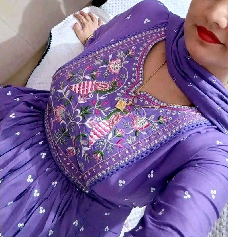 Purple Embroidered Kurta Set