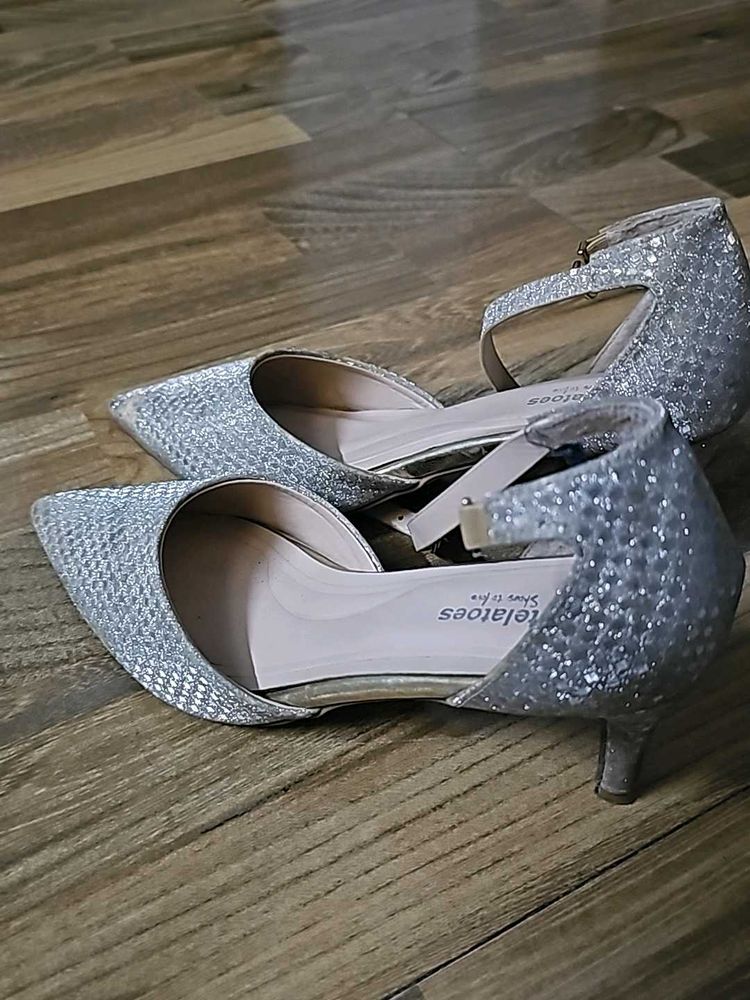 Silver Glitter Ankle Strap Heels