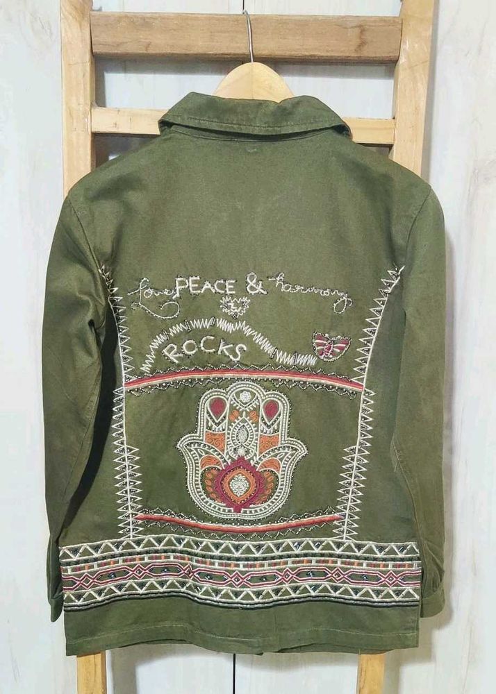 Boho Embroidered Olive Jacket size-38-40
