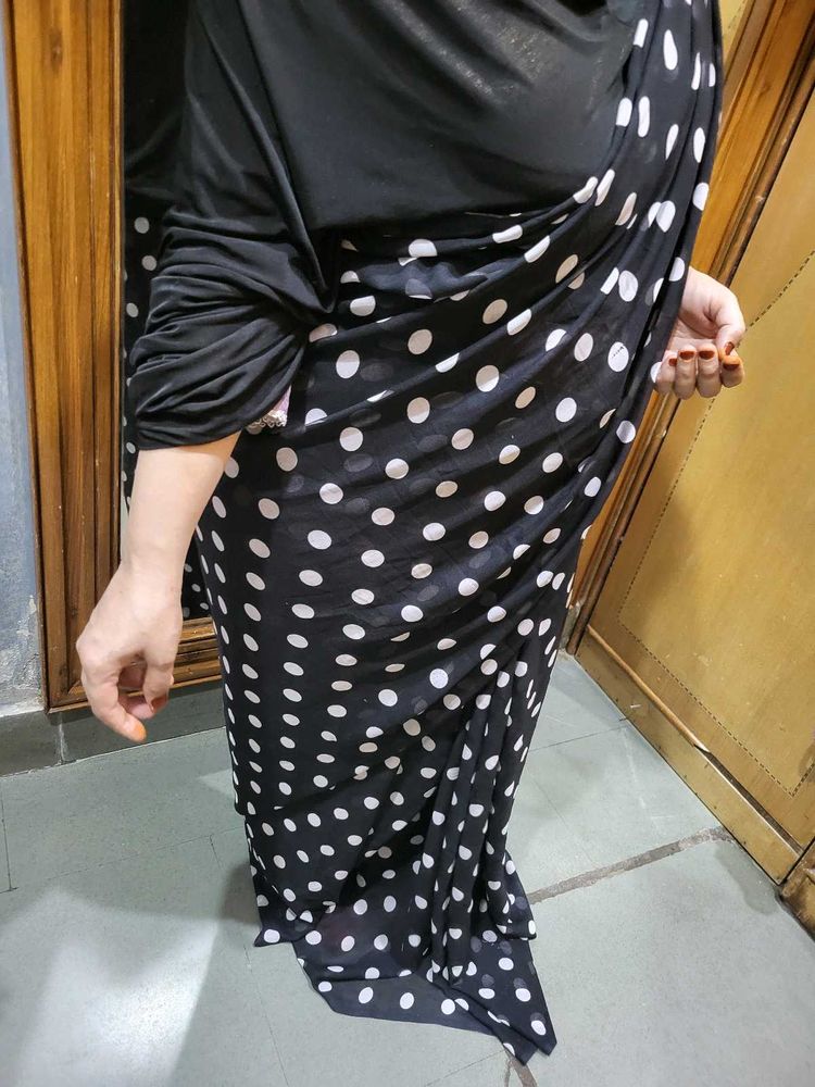 Polka Dot Black Saree georgette