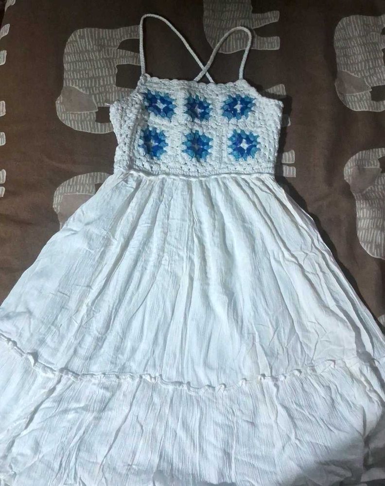 Crochet Top White And Blue Sundress
