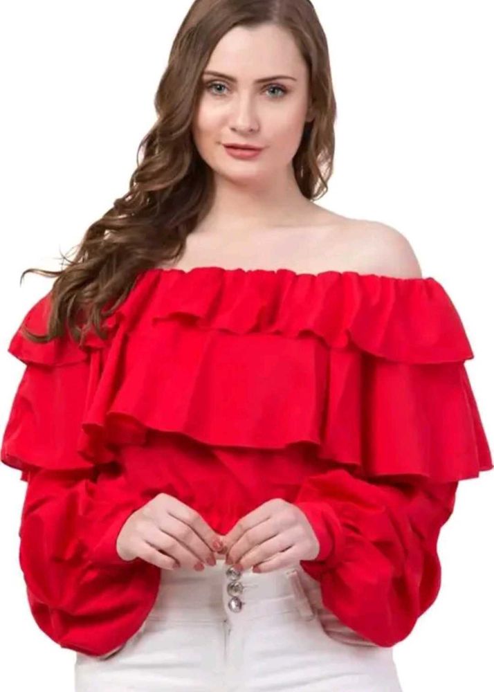 women casual red crop top