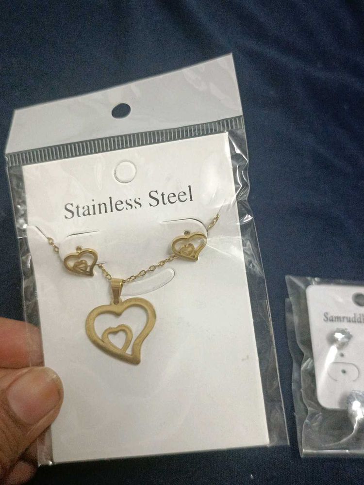 Heart Necklace Set &amp; Diamond Earrings