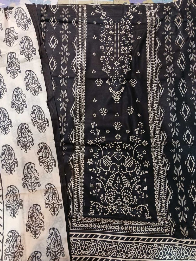 Black &amp; White Printed Salwar Kameez