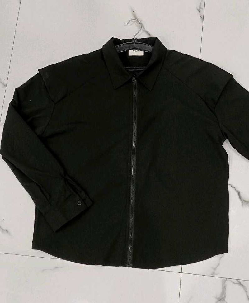 Black Zip-Up Overshirt