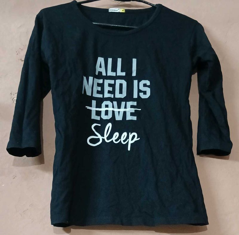 Black 'Sleep' Graphic Top