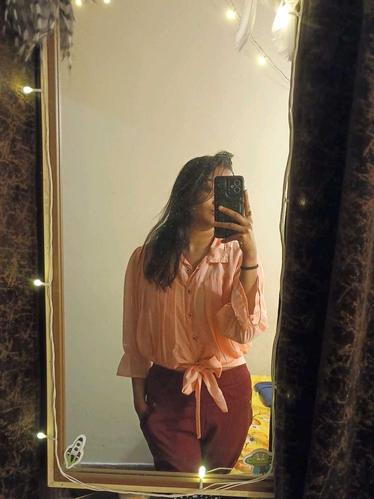Peach Tie-Front Blouse
