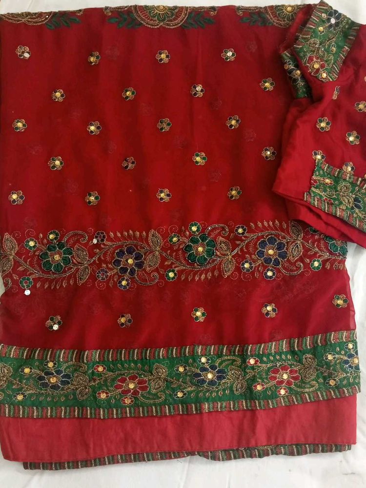 Red Colour Saree With heavy Embroidery