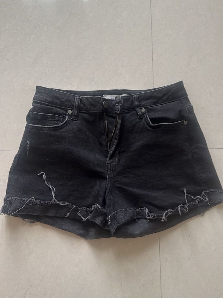 Distressed Black Denim Shorts