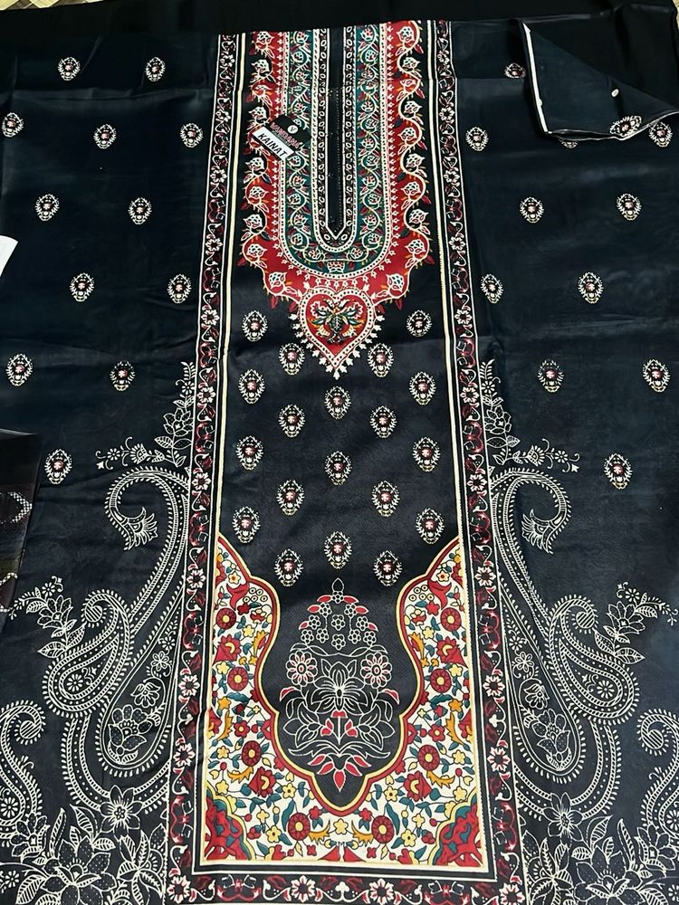Black Printed Unstitched Suit