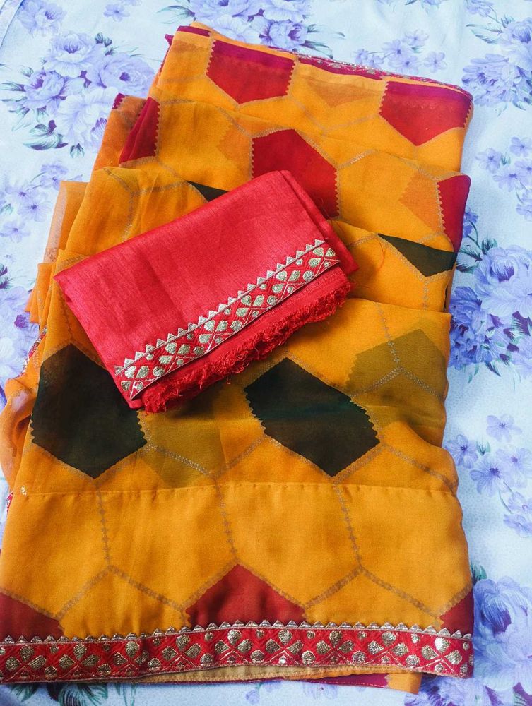 Elegant Yellow Saree🧡❤
